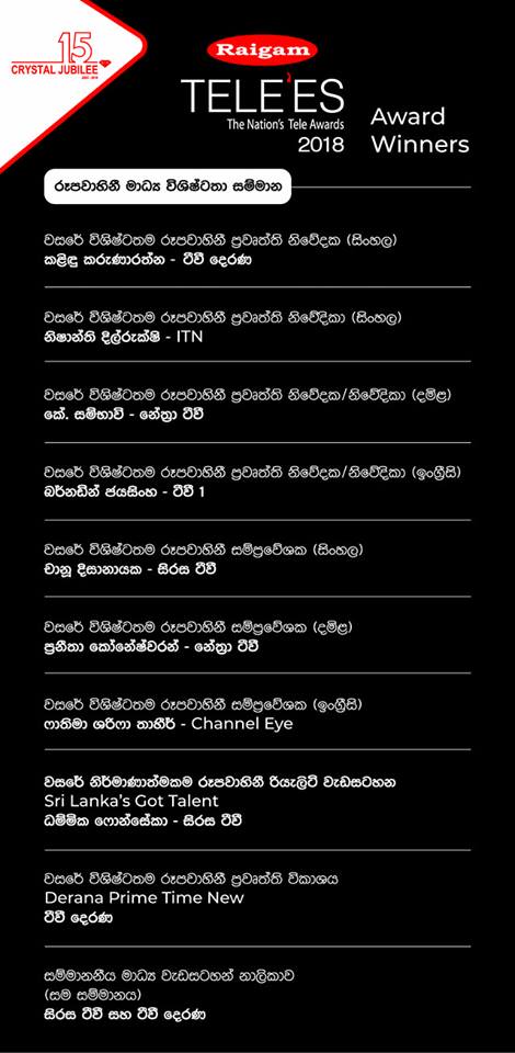 Raigam Telees 2018 Winners 1